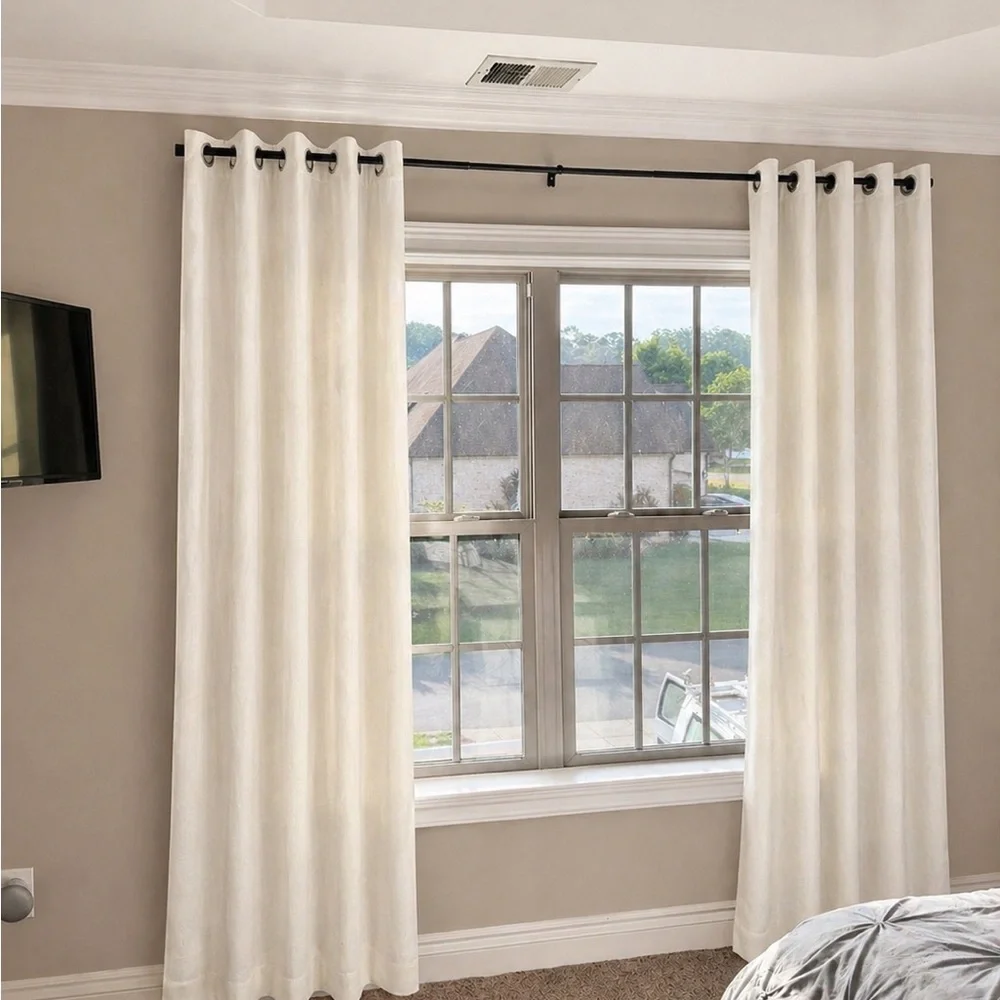 Set of 2 Ivory Linen-Look Curtains | 84” L x 52” W Each | Grommet Top Panels